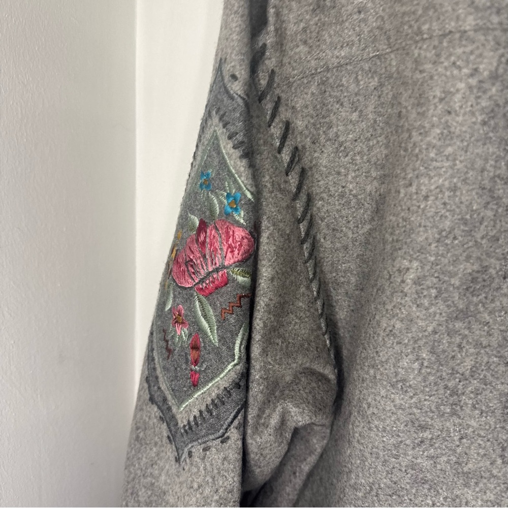 Gray Embroidered Button-Up Shirt - image 10